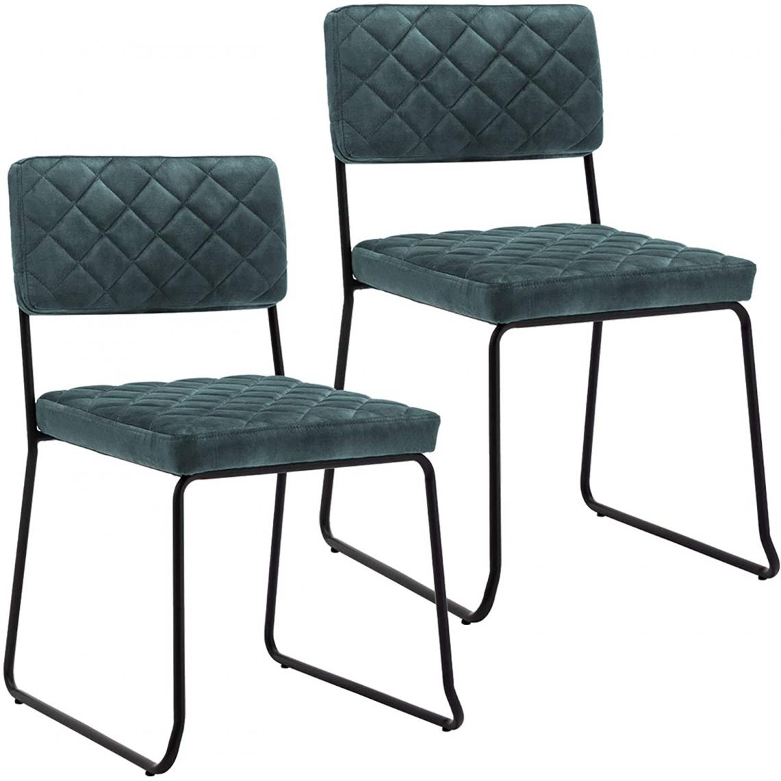 Decoshop26 - Lot de 2 chaises visiteur fauteuil salle à manger bureau en velours bleu rembourrée BUR09087 - Chaises