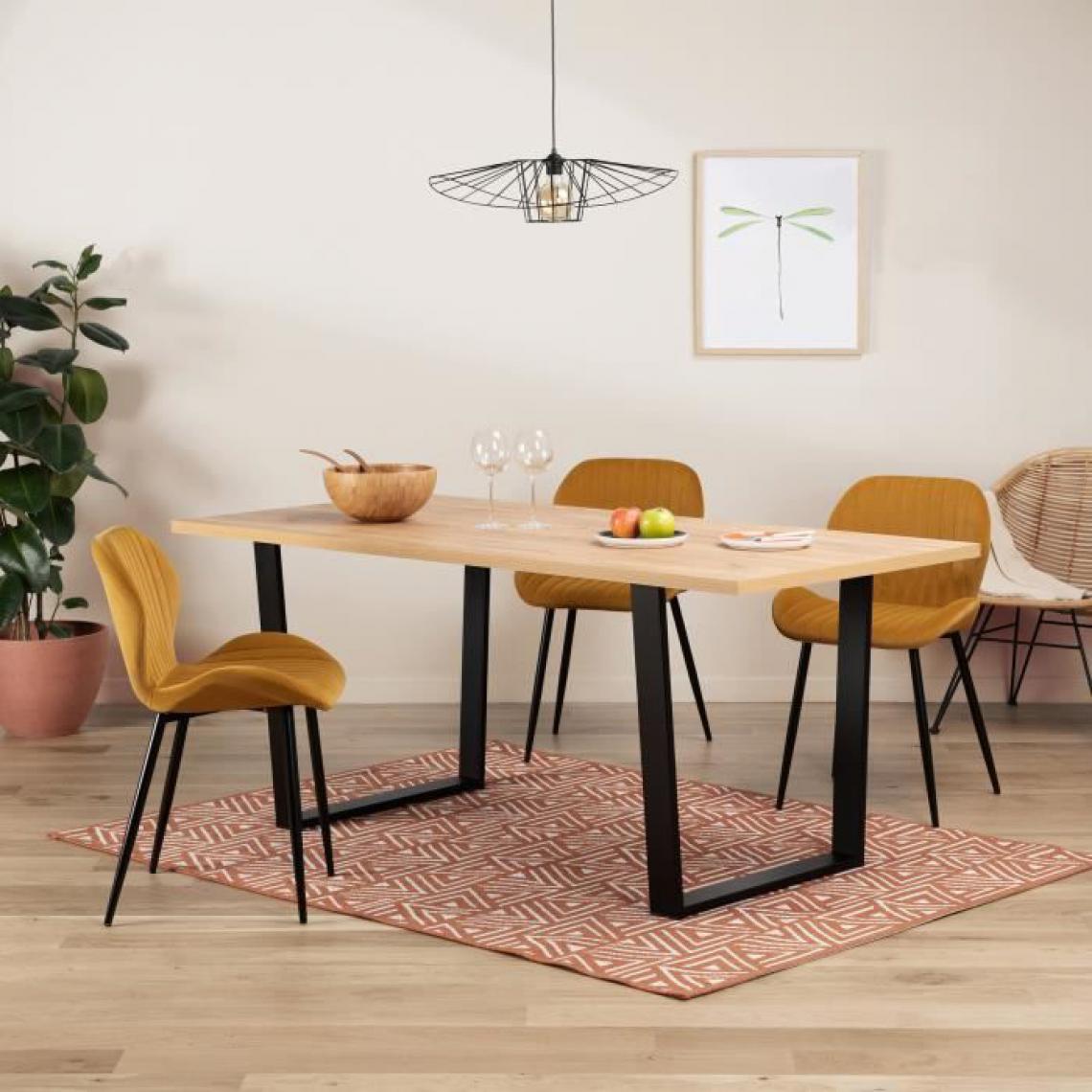 Cstore - Table à manger - Décor chêne - Pieds en métal noir - L 180 x P 85 x H 74,5 cm - INDUSTRY - Tables à manger