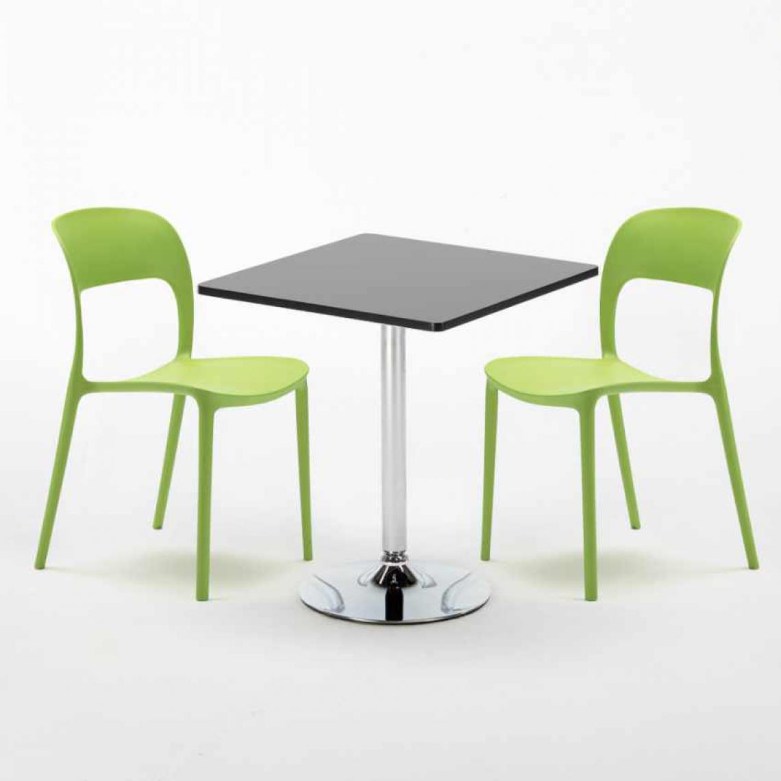 Ahd Amazing Home Design - Table Carrée Noire 70x70cm Avec 2 Chaises Colorées Set Intérieur Bar Café Restaurant Mojito, Couleur: Vert - Tables à manger