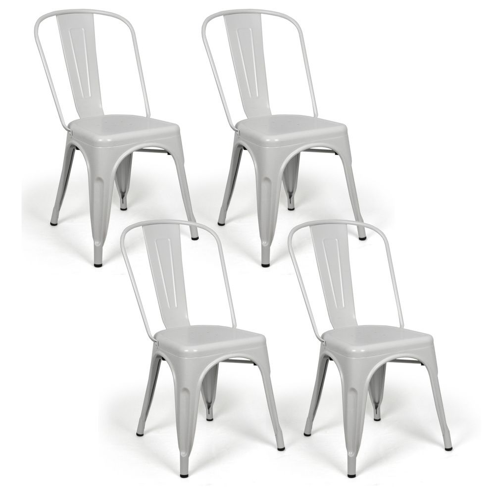 Ds Meubles - Lot de 4 chaises industriels Tulio Acier Blanc 46x52x85cm - Chaises