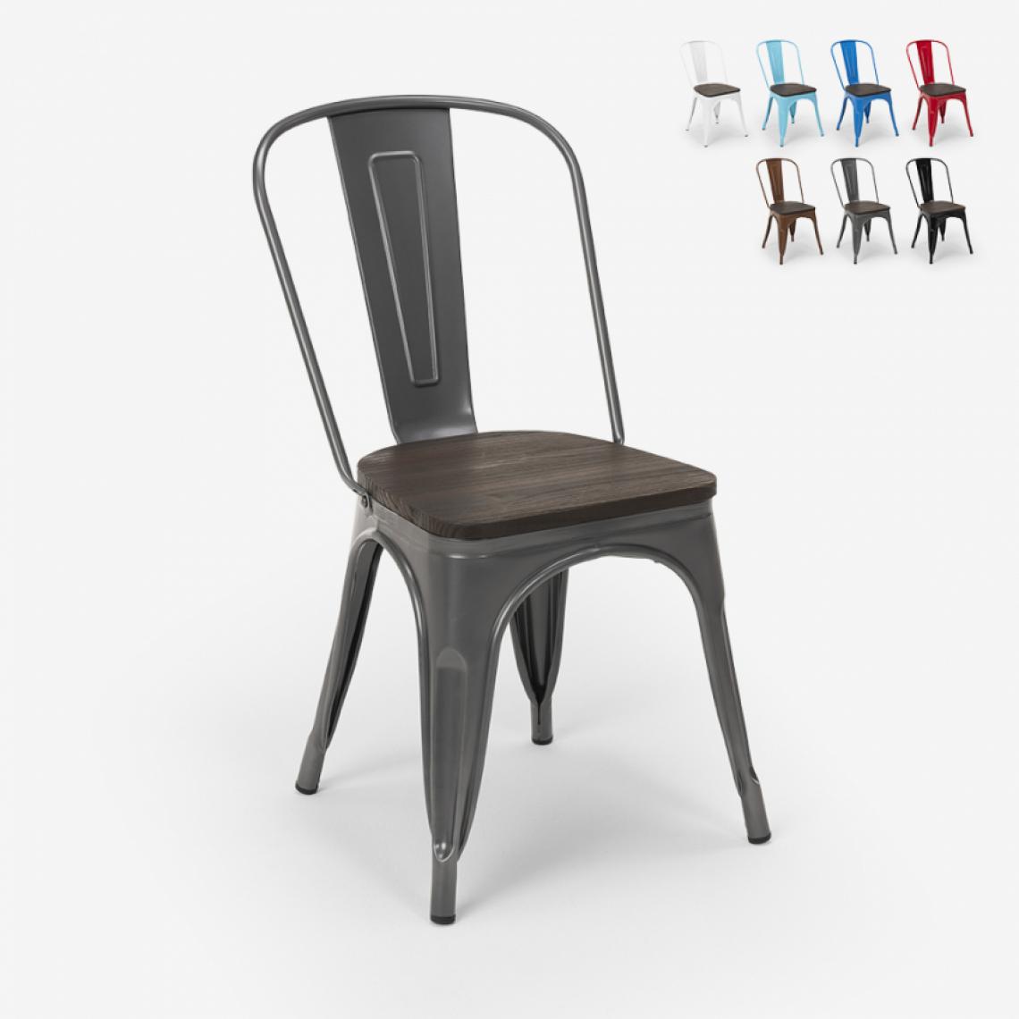 Ahd Amazing Home Design - Chaises industrielles en bois et acier Tolix pour cuisine et bar Steel Wood, Couleur: Gris foncé - Chaises