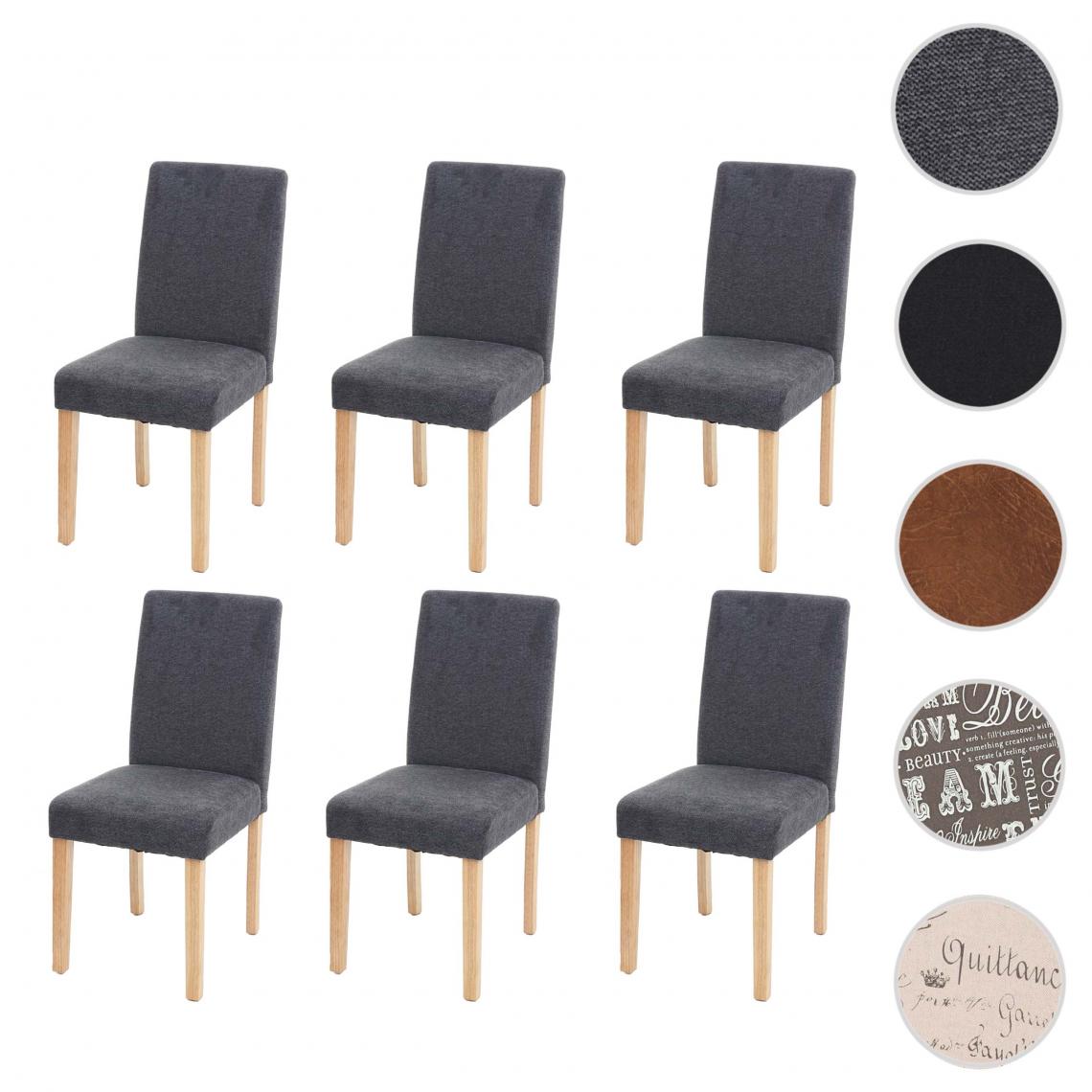 Mendler - 6x chaise de salle à manger chaise de cuisine Littau ~ textile, gris anthracite, pieds clairs - Chaises