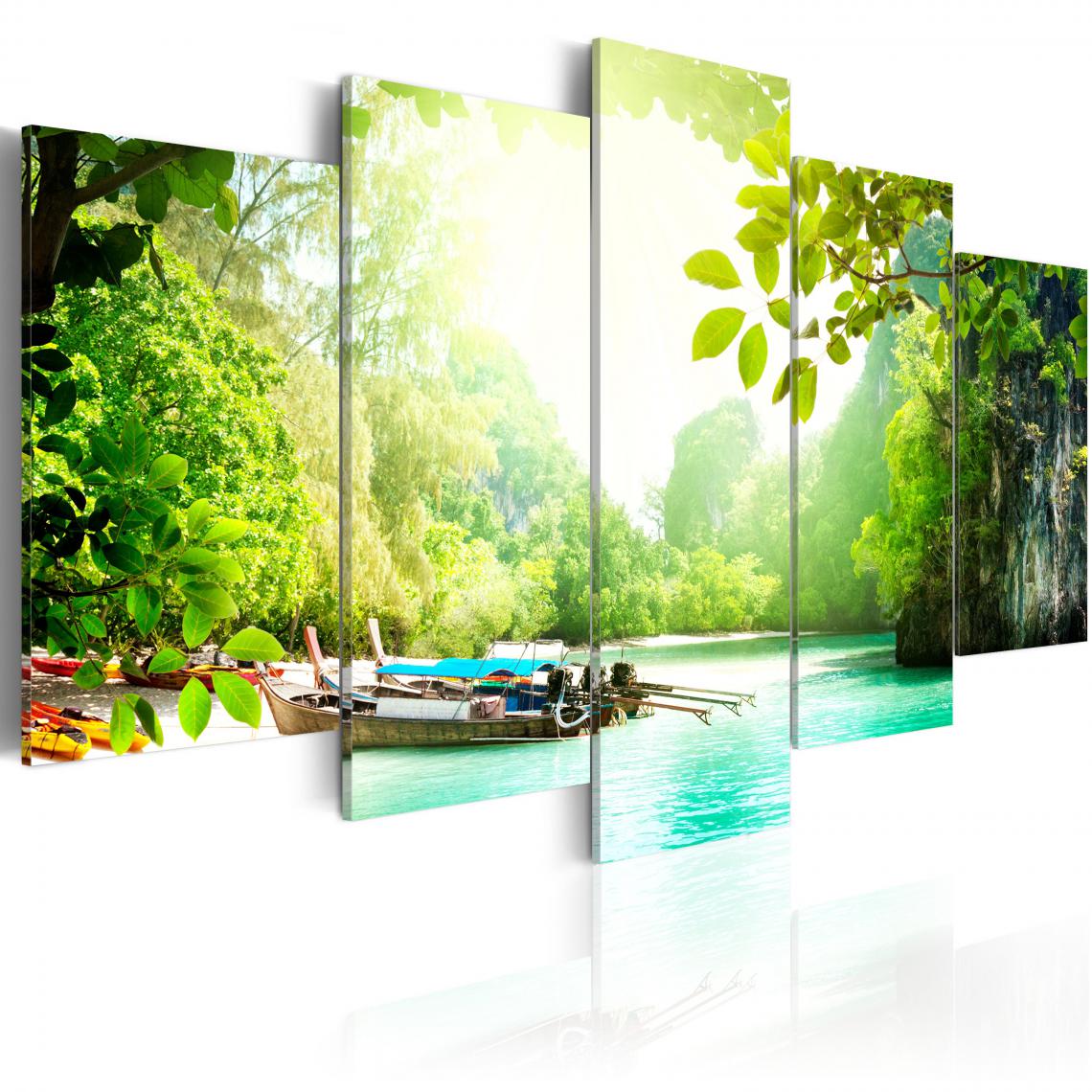 Decoshop26 - Tableau sur toile en 5 panneaux décoration murale image imprimée cadre en bois à suspendre A couvert des arbres 200x100 cm 11_0006766 - Tableaux, peintures