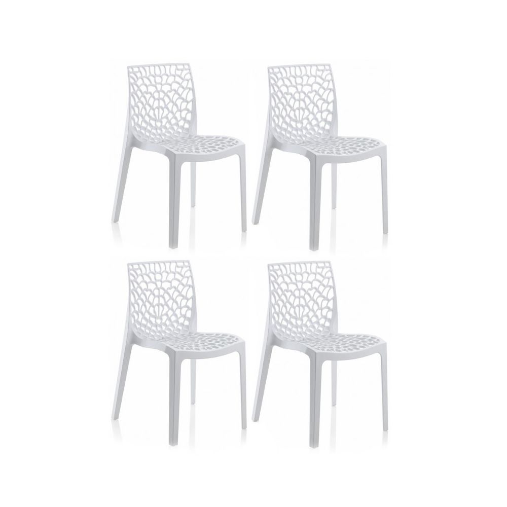 Meubletmoi - Lot 4 chaises ajourées empilables Blanches - GRUYER - Chaises