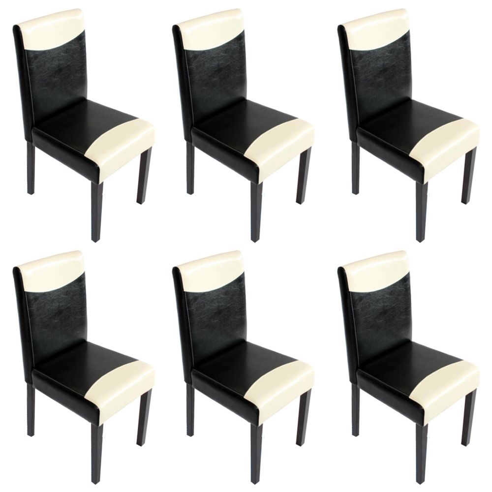 Mendler - Lot de 6 chaises de séjour Littau, simili-cuir, noir/crème, pieds foncés - Chaises