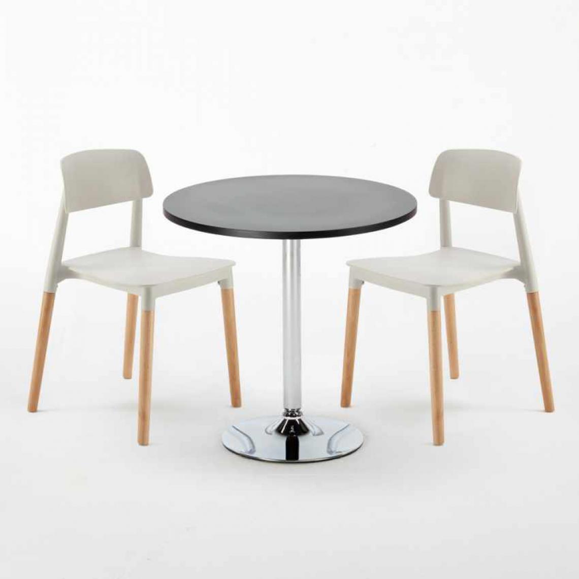 Ahd Amazing Home Design - Table Ronde Noire 70x70cm Avec 2 Chaises Colorées Set Intérieur Bar Café Barcellona Cosmopolitan, Couleur: Gris - Tables à manger