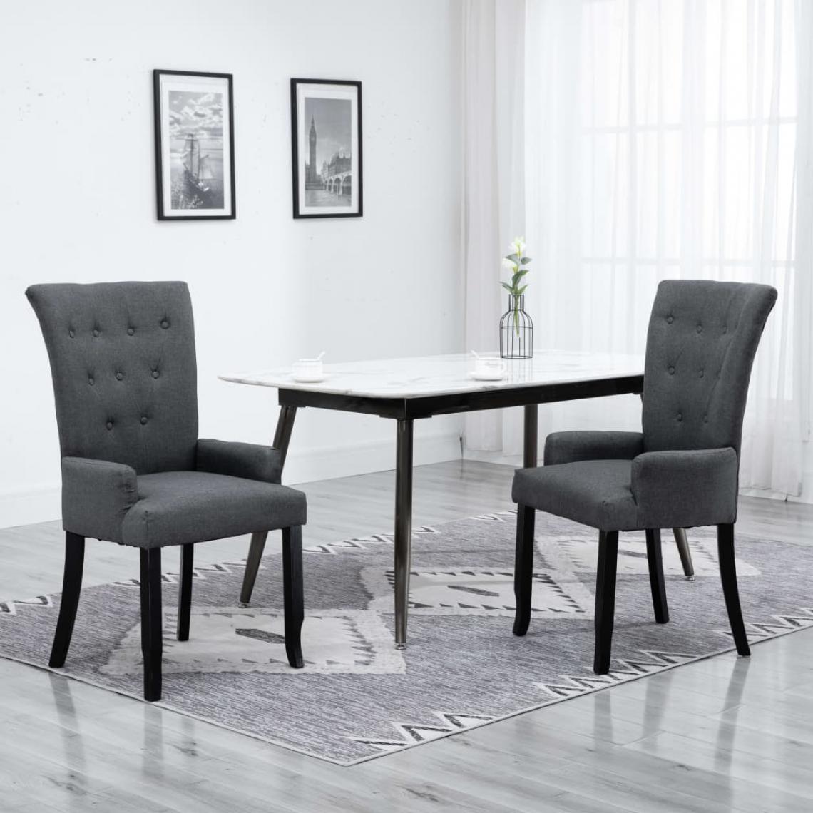 Icaverne - Superbe Fauteuils et chaises collection Tokyo Chaise de salle à manger avec accoudoirs Gris foncé Tissu - Chaises