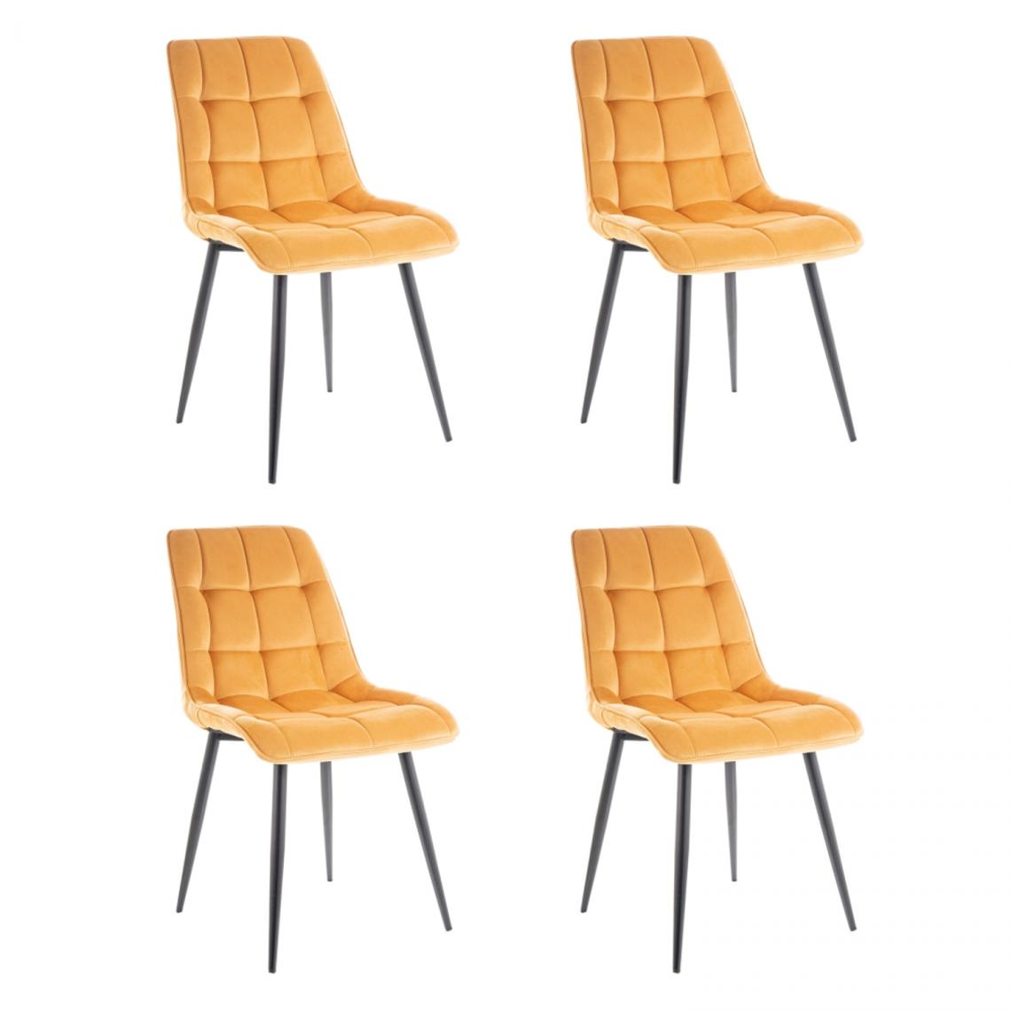 Hucoco - CHIM - Lot de 4 chaises matelassées salle à manger - 89x51x44 cm - Tissu velouté - Pieds en métal - Jaune - Chaises