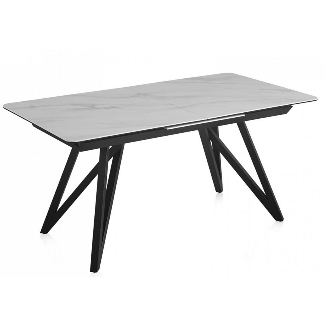 Pegane - Table extensible en céramique à effet de marbre blanc et pieds en métal noir - Longueur 160/210 x Profondeur 90 x Hauteur 76 cm - Tables à manger