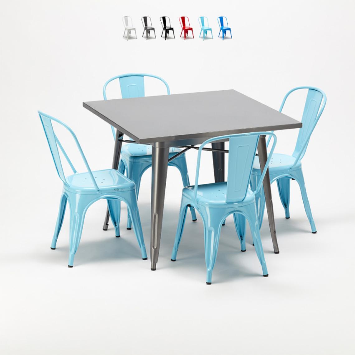 Ahd Amazing Home Design - Ensemble de Table carrée et chaises en métal au style industriel Tolix Flushing, Couleur: Turquoise - Tables à manger
