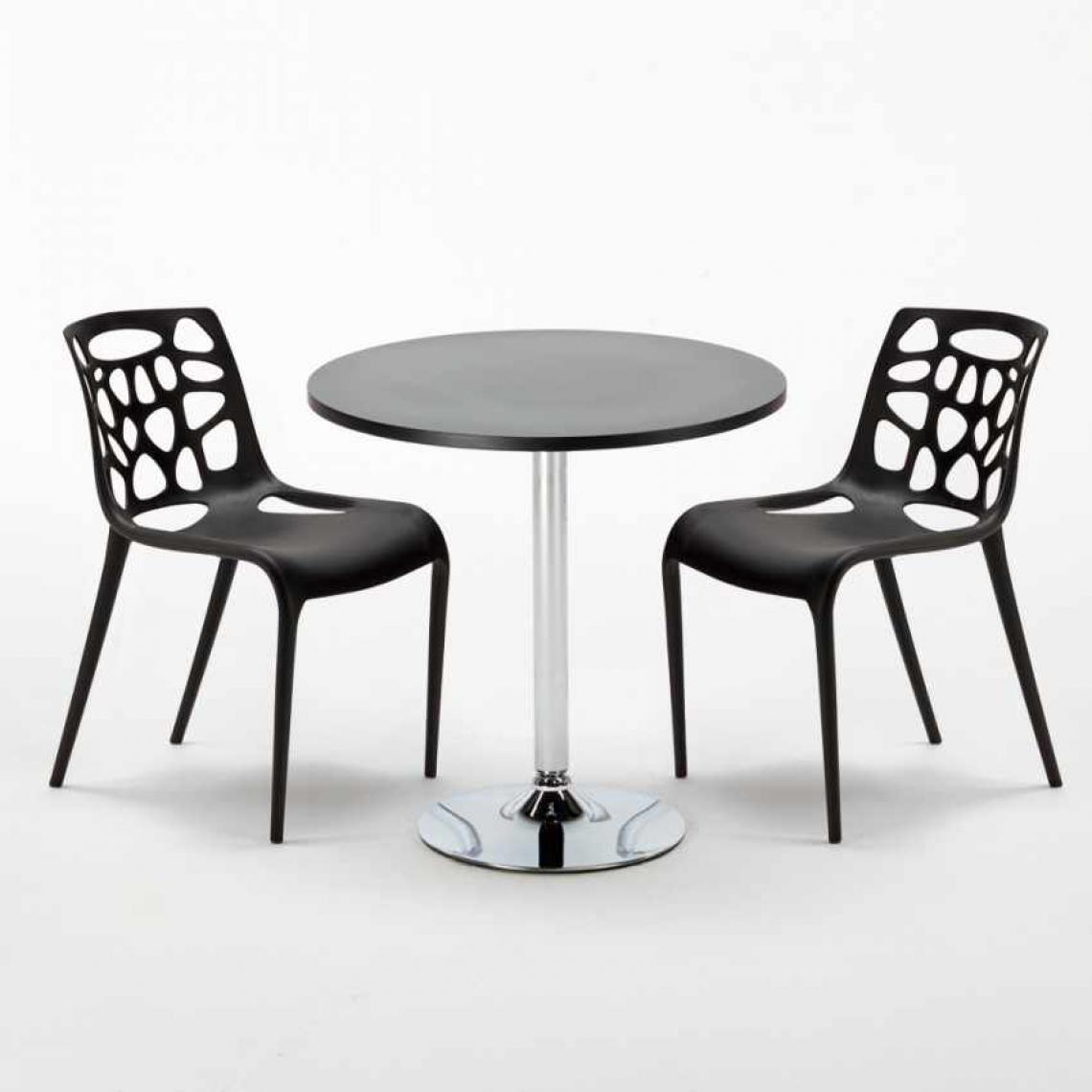 Ahd Amazing Home Design - Table Ronde Noire 70x70cm Avec 2 Chaises Colorées Set Intérieur Bar Café Gelateria Cosmopolitan, Couleur: Noir - Tables à manger