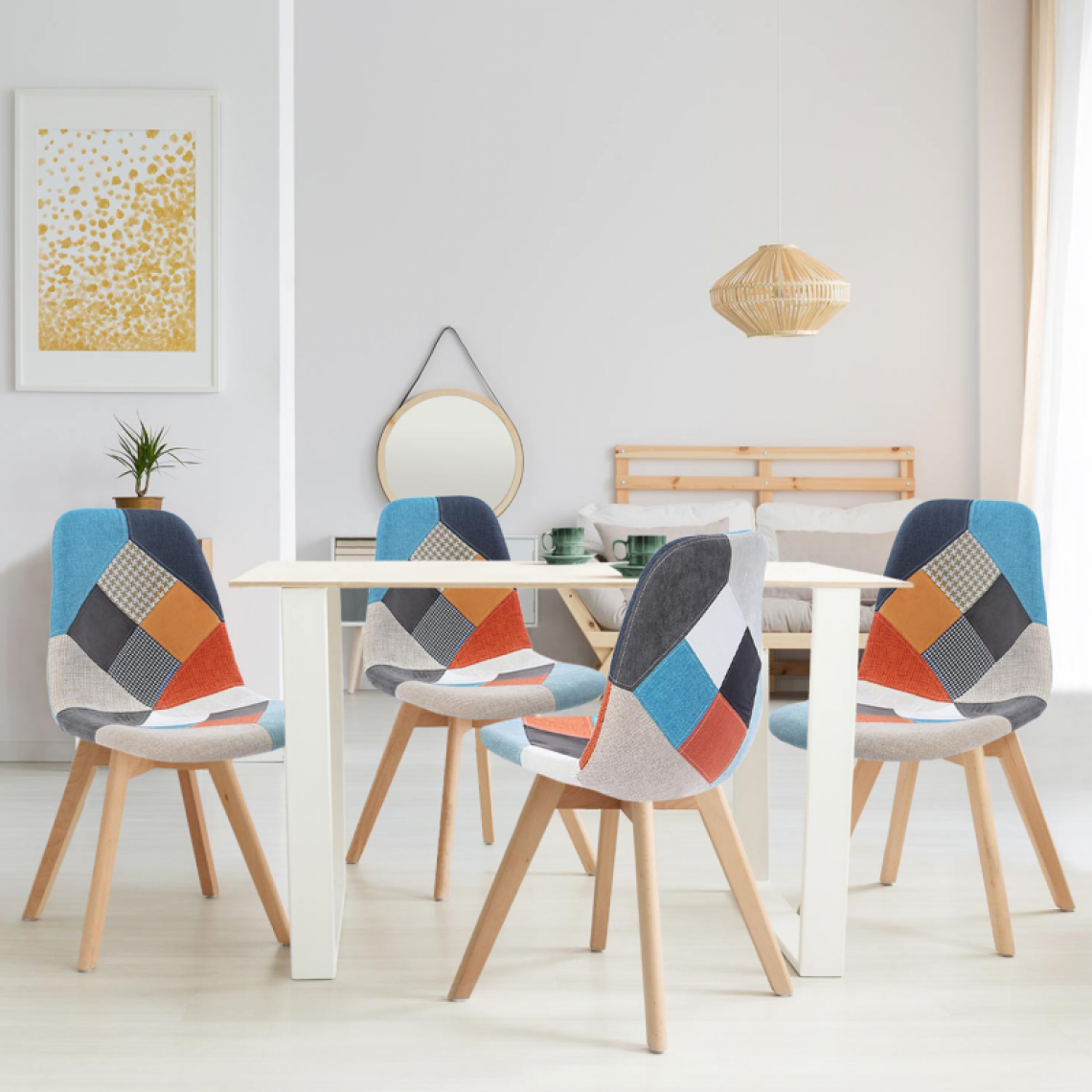 Idmarket - Lot de 4 chaises SARA motifs patchworks multi-couleurs - Chaises
