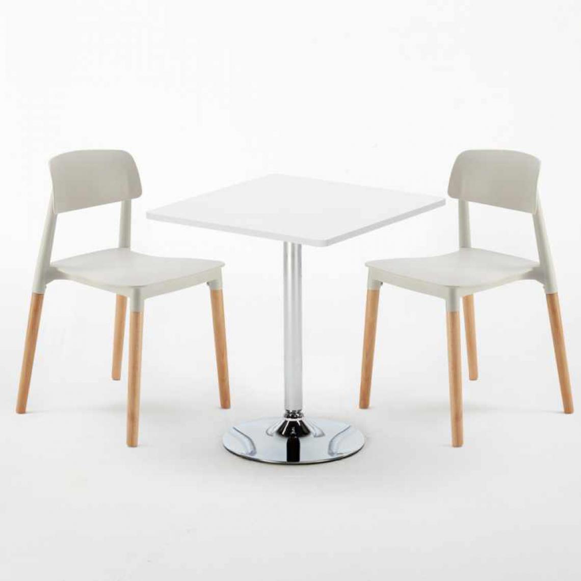 Ahd Amazing Home Design - Table Carrée Blanche 70x70cm Avec 2 Chaises Colorées Set Intérieur Bar Café Barcellona Cocktail, Couleur: Gris - Tables à manger
