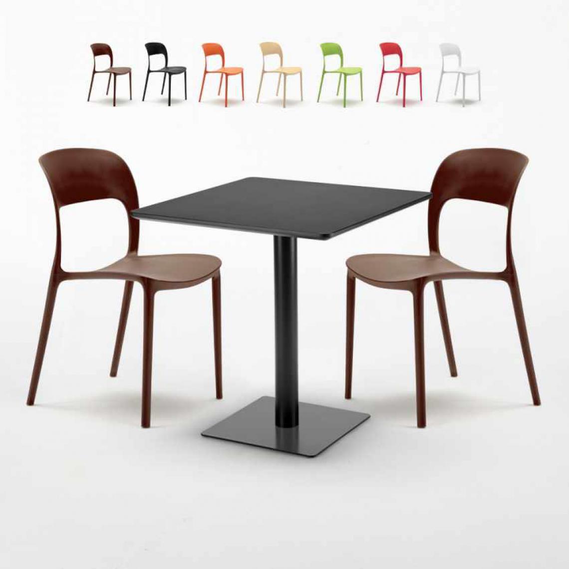 Ahd Amazing Home Design - Table carrée noire 70x70 avec 2 chaises colorées Restaurant Kiwi, Couleur: Marron - Tables à manger