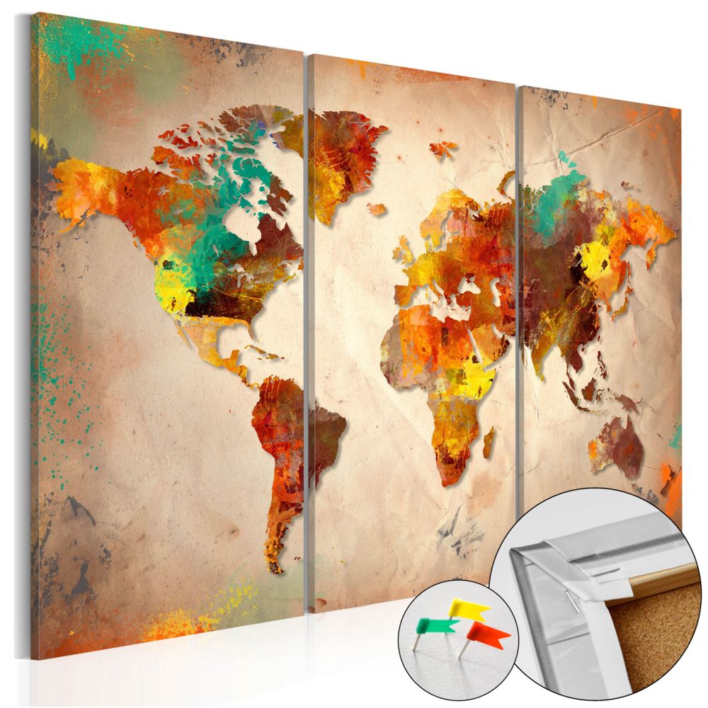 Bimago - Tableau en liège - Painted World [Cork Map] - Décoration, image, art | - Tableaux, peintures