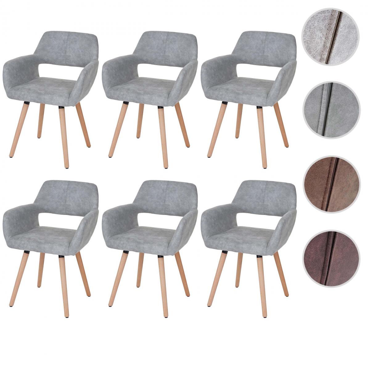 Mendler - 6x chaise de salle à manger HWC-A50 II, fauteuil, design rétro des années 50 ~ tissu, gris béton - Chaises