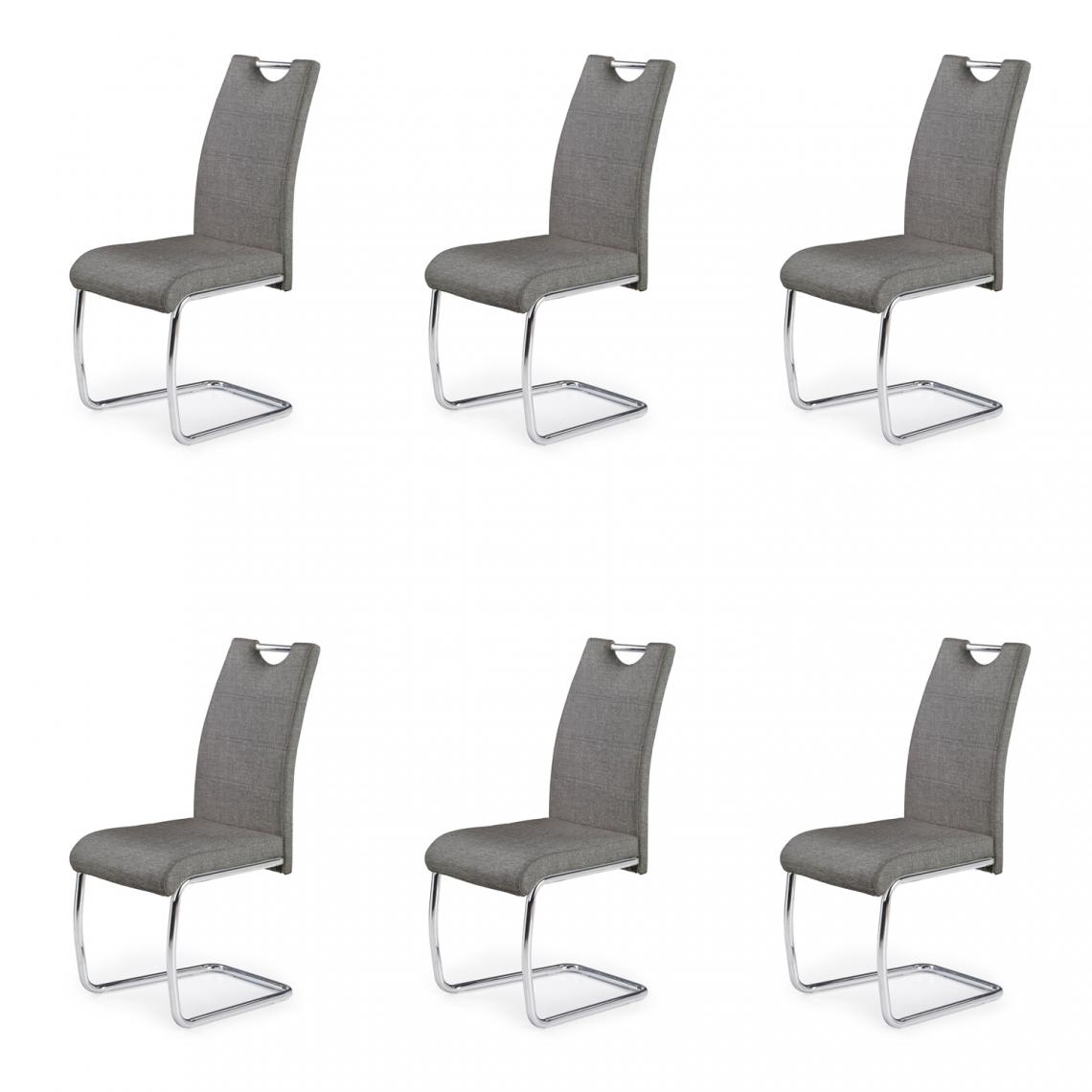 Hucoco - IVETE - Lot de 6 chaises de salle à manger - 97x60x42 - Base chromée - Chaise en tissu - Gris - Chaises