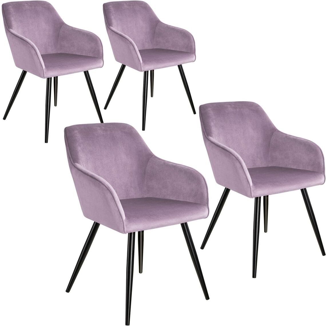 Tectake - 4 Chaises MARILYN Design en Velours Style Scandinave - violet clair/noir - Chaises