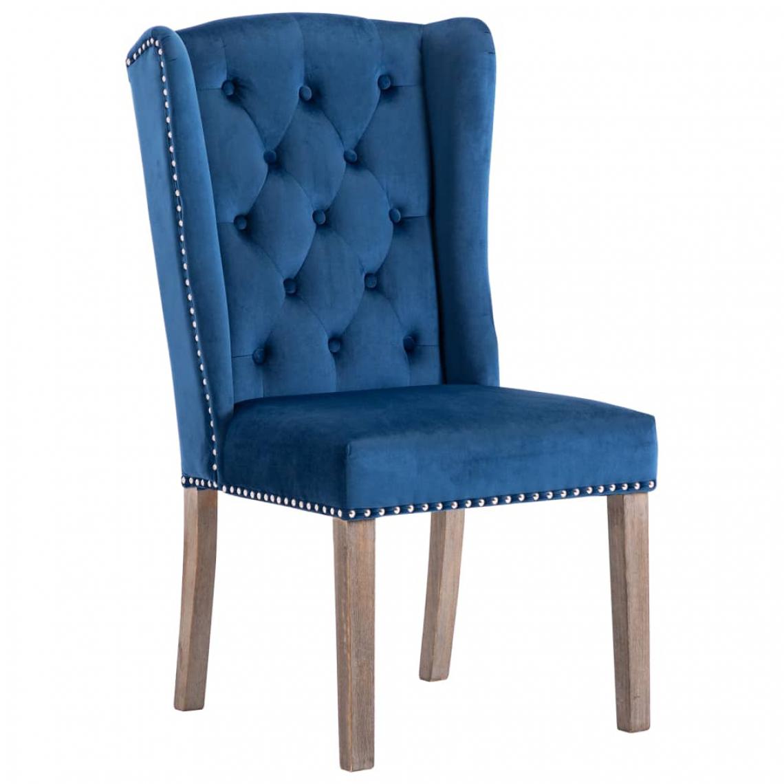 Decoshop26 - Chaise de salle à manger bouton décoratif sur le dossier pieds en bois velours bleu CDS020016 - Chaises