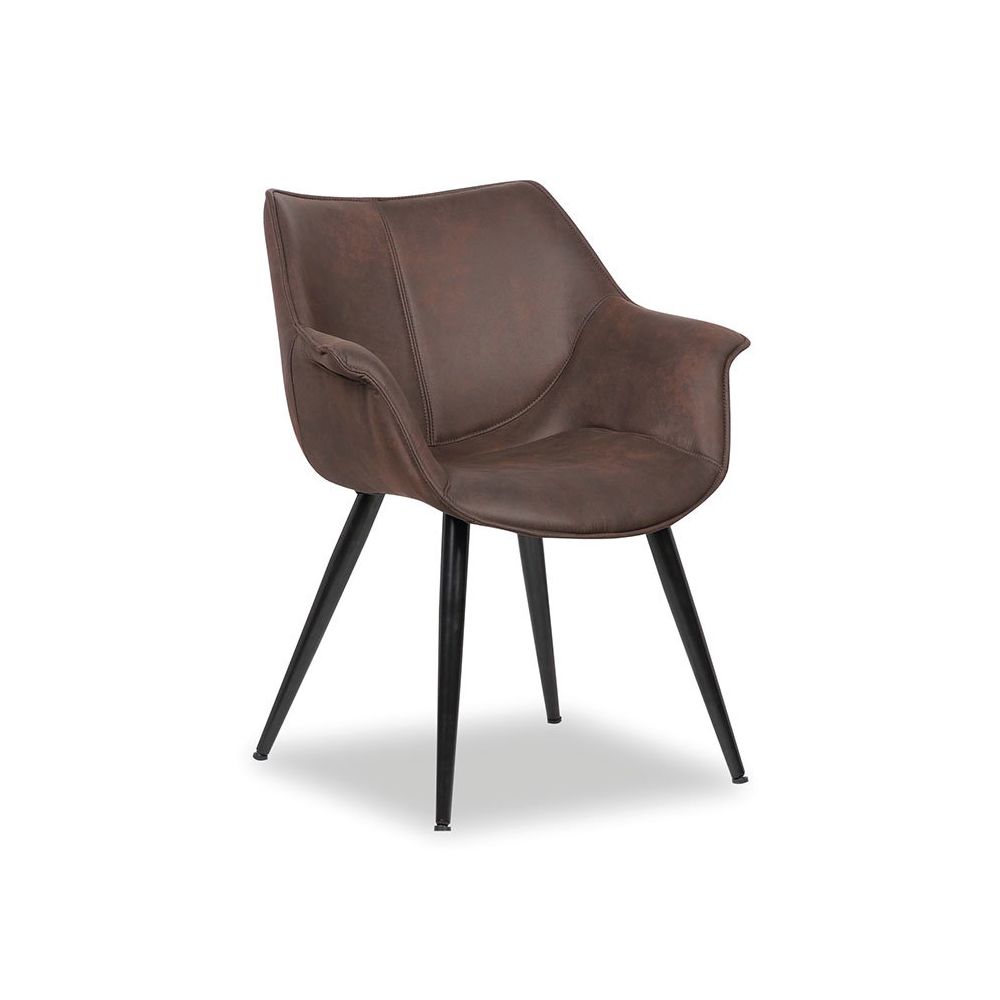 Happymobili - Chaise design marron ou grise en microfibres pieds foncés RITALI (Lot de 2) - Chaises