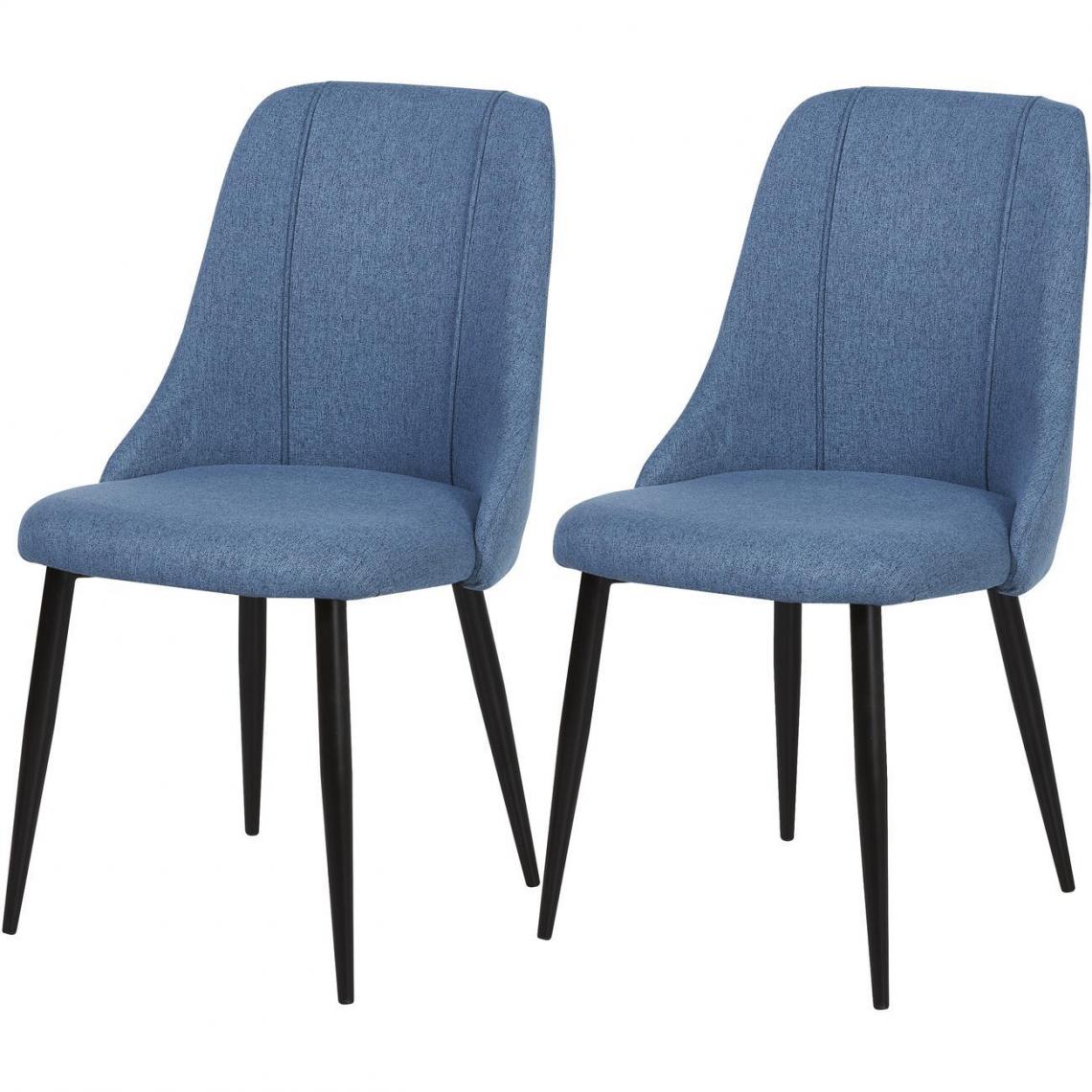 ATHM DESIGN - Lot de 2 - Chaise YAY Bleu Canard - assise Tissu pieds Metal - Chaises