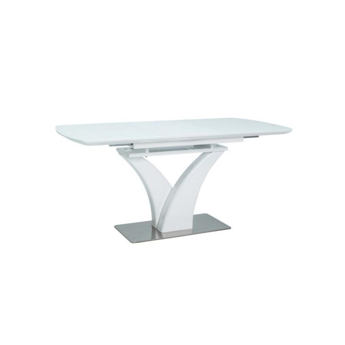 Hucoco - FARA - Table moderne pour le salon et la salle à manger - 120x80x76 cm - Plateau MDF + verre trempé - Extensible - Blanc - Tables à manger