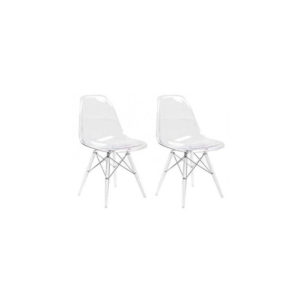 Meubletmoi - Lot 2 chaises transparentes & coussin noir - Zaho - Chaises