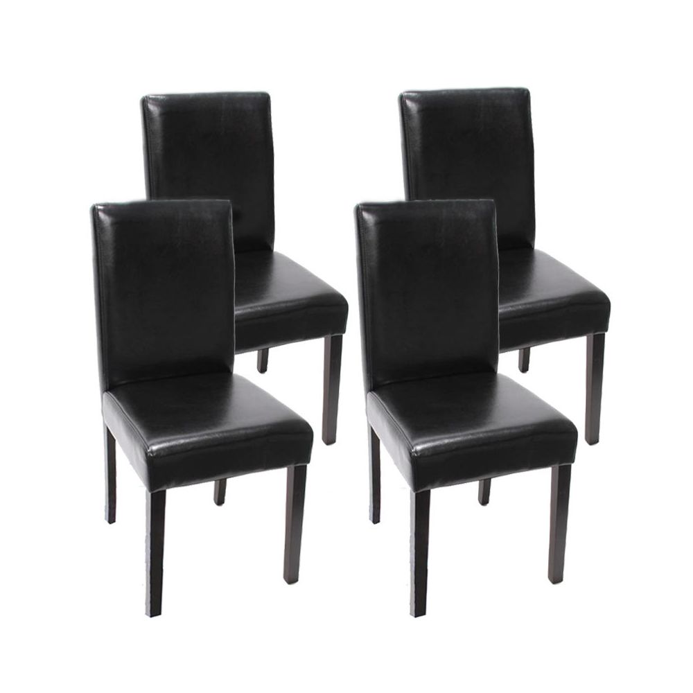 Mendler - Lot de 4 chaises de séjour Littau, cuir reconstitué, noir, pieds foncés - Chaises