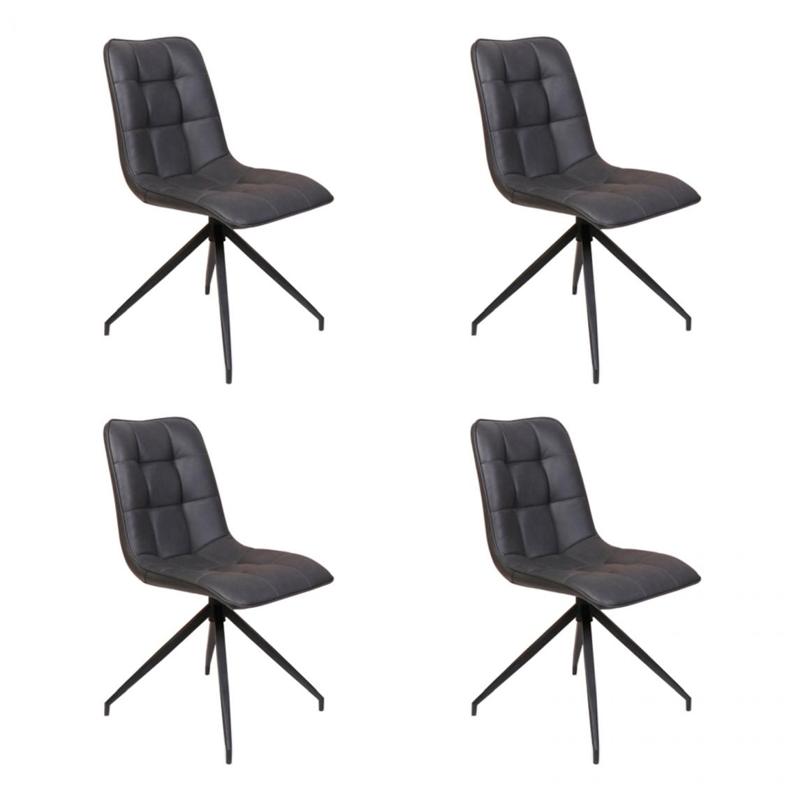 Hucoco - OLAG - Lot de 4 chaises design - Style scandinave - 89x47x44 cm - Similicuir - Coutures décoratives - Noir - Chaises