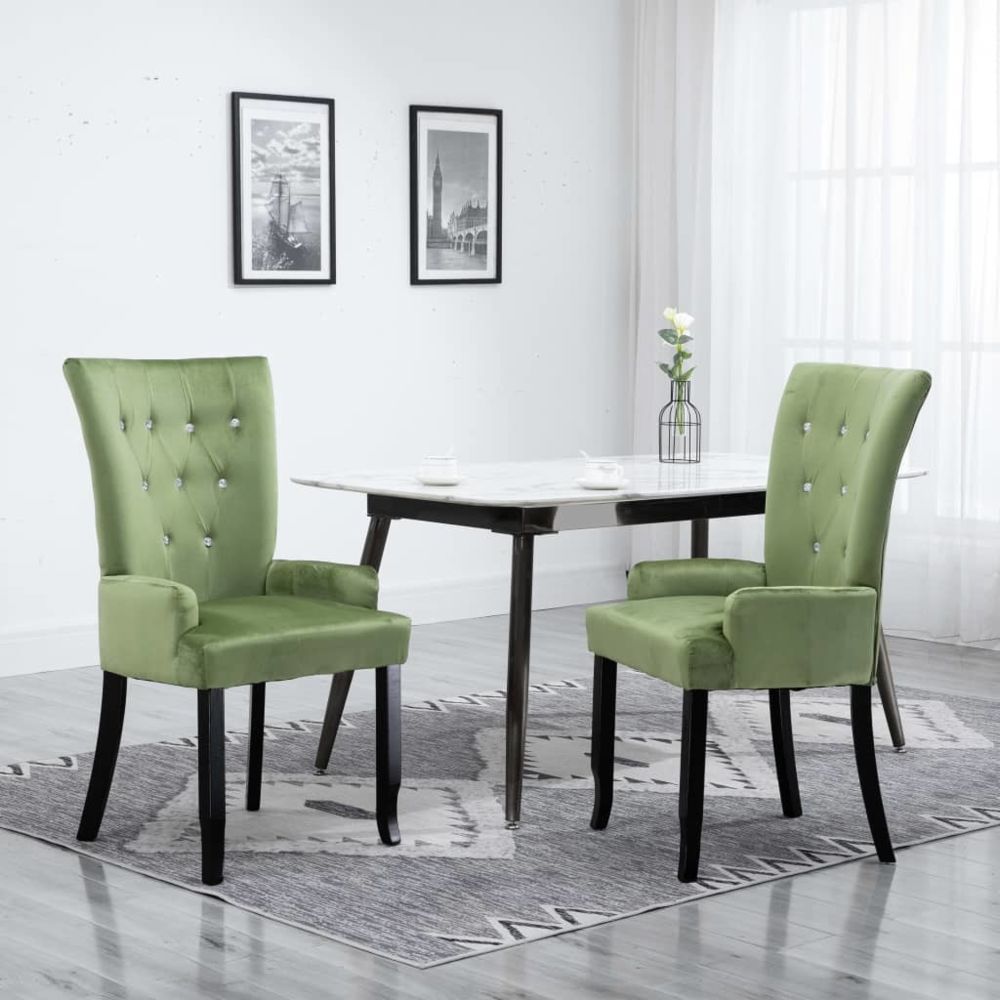 marque generique - Moderne Fauteuils et chaises ligne Praia Chaise de salle à manger avec accoudoirs Vert clair Velours - Chaises