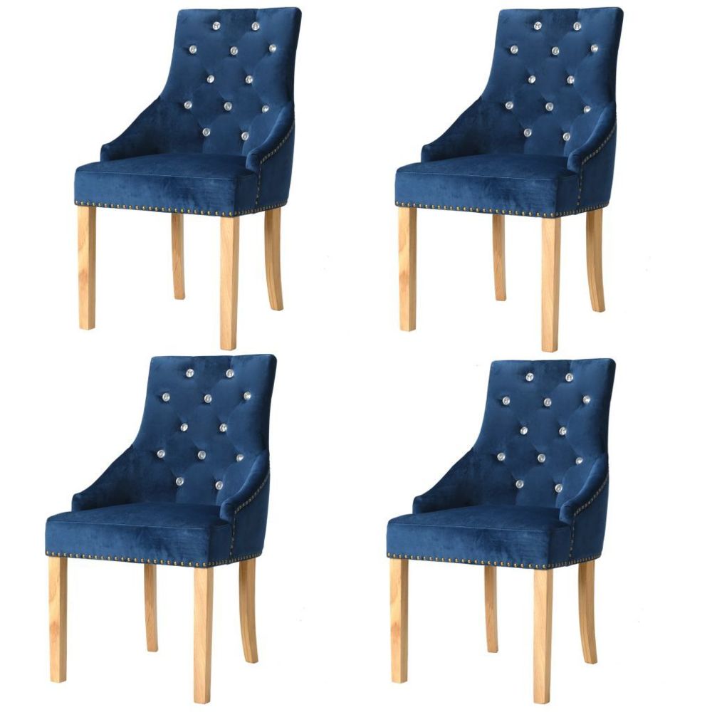 marque generique - Moderne Fauteuils selection Paris Chaise de salle à manger 4 pcs Chêne massif et velours bleu - Chaises