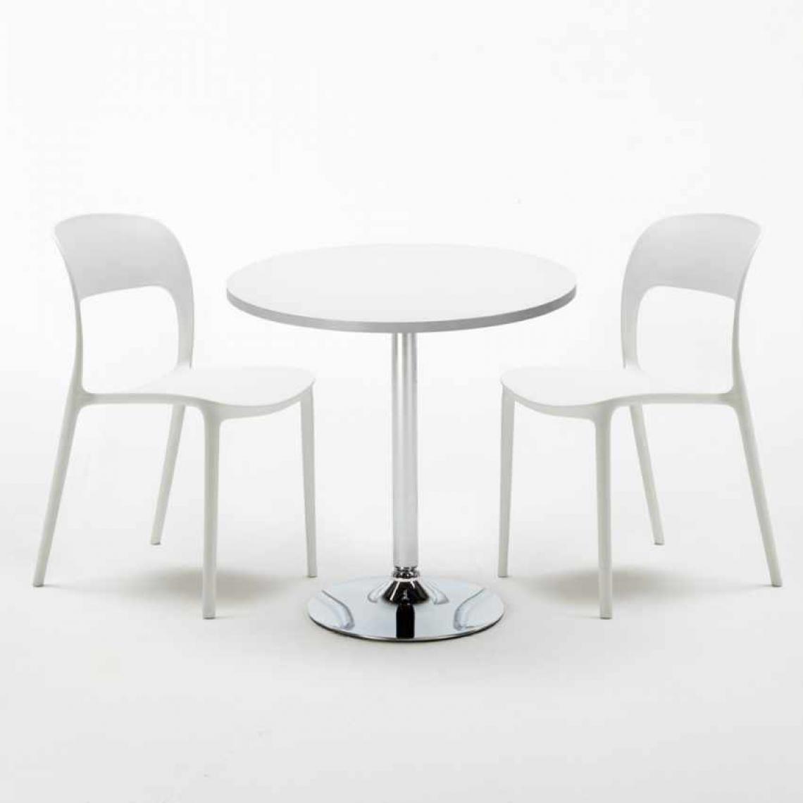 Ahd Amazing Home Design - Table Ronde Blanche 70x70cm Avec 2 Chaises Colorées Set Intérieur Bar Café Restaurant LONG Island, Couleur: Blanc - Tables à manger
