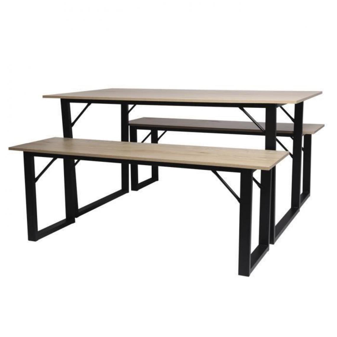 Sans Marque - MARK Set Table et 2 tabourets - Imitation bois - L 150 x P 80 x H 75 cm - Tables à manger