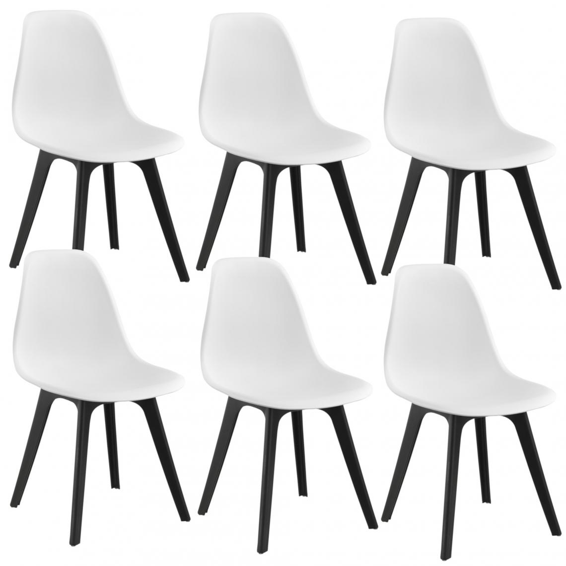 Decoshop26 - Set de 6 Chaises Design Chaise de Cuisine Salle à Manger Plastique Blanc et Noir 03_0003728 - Chaises