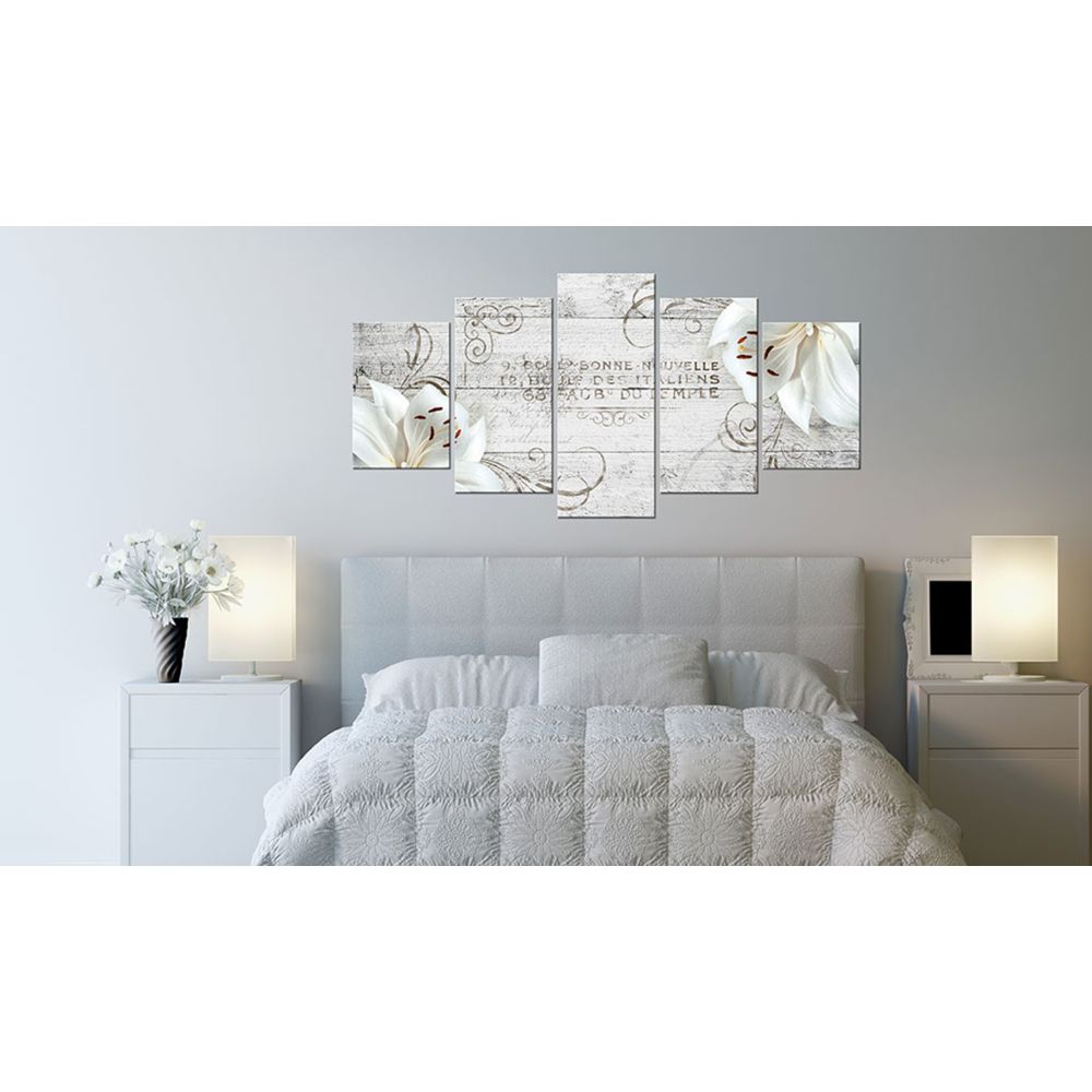 marque generique - 200x100 Tableau Contemporain White lilies on wood - Tableaux, peintures