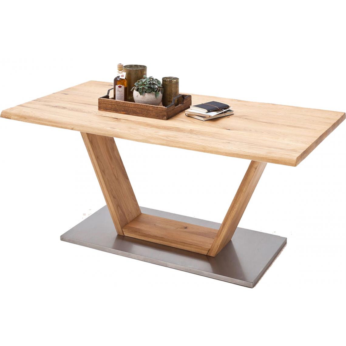 Pegane - Table à manger bord droit en bois massif avec pied en V - L.180 x H.77 x P.90 cm -PEGANE- - Tables à manger