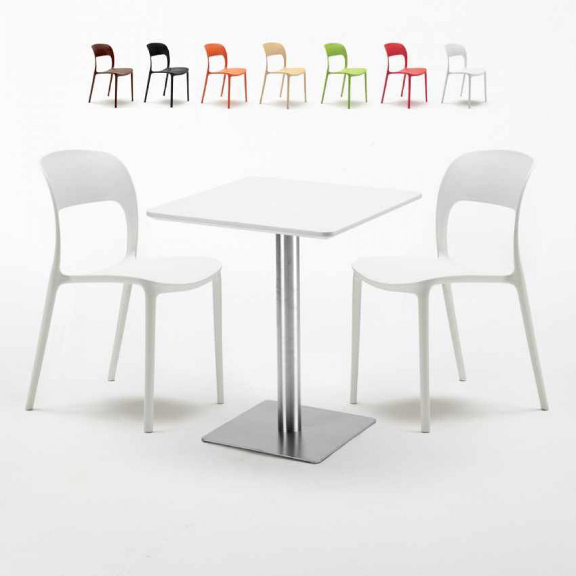 Ahd Amazing Home Design - Table carrée 60x60 plateau blanc avec 2 chaises colorées Restaurant Hazelnut, Couleur: Blanc - Tables à manger
