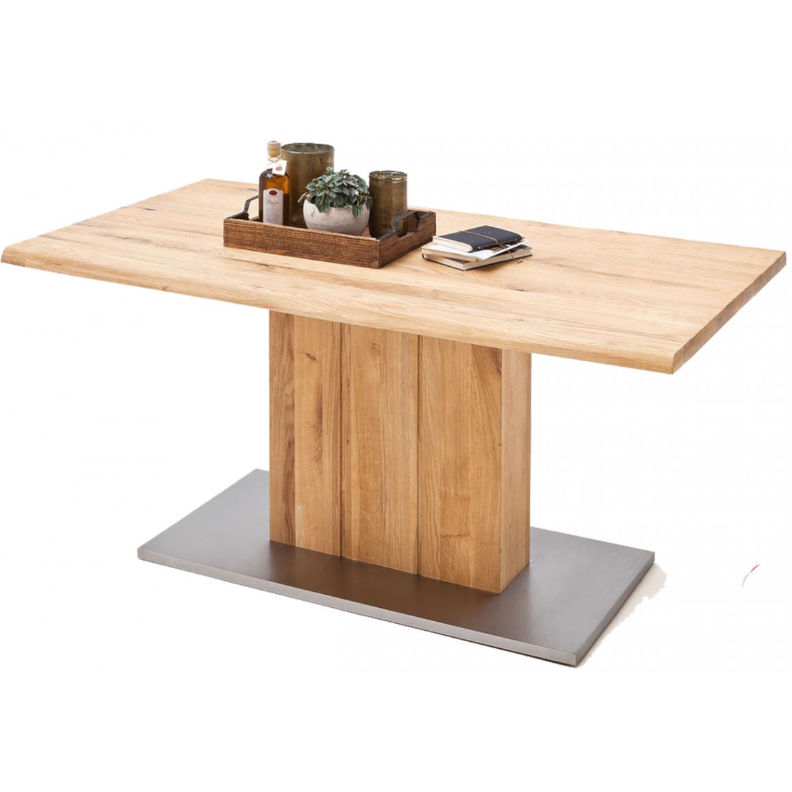 Pegane - Table à manger en chêne massif huilé bord d'arbre - L160 x H77 x P90 cm - Tables à manger