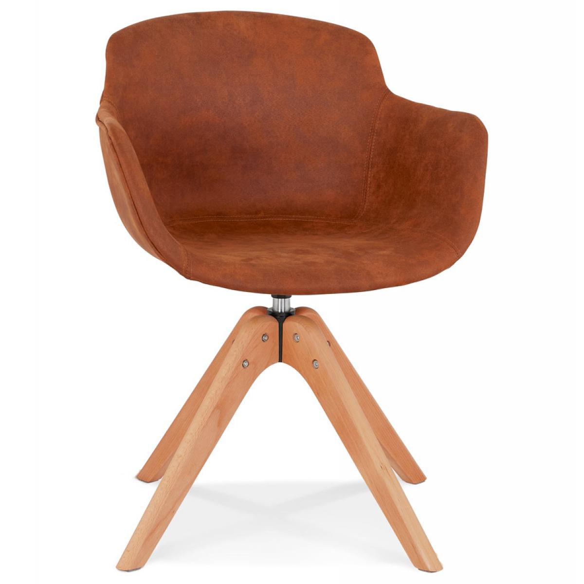 Alterego - Chaise avec accoudoirs 'MARTIN' en microfibre brune et pieds en bois naturel - Chaises