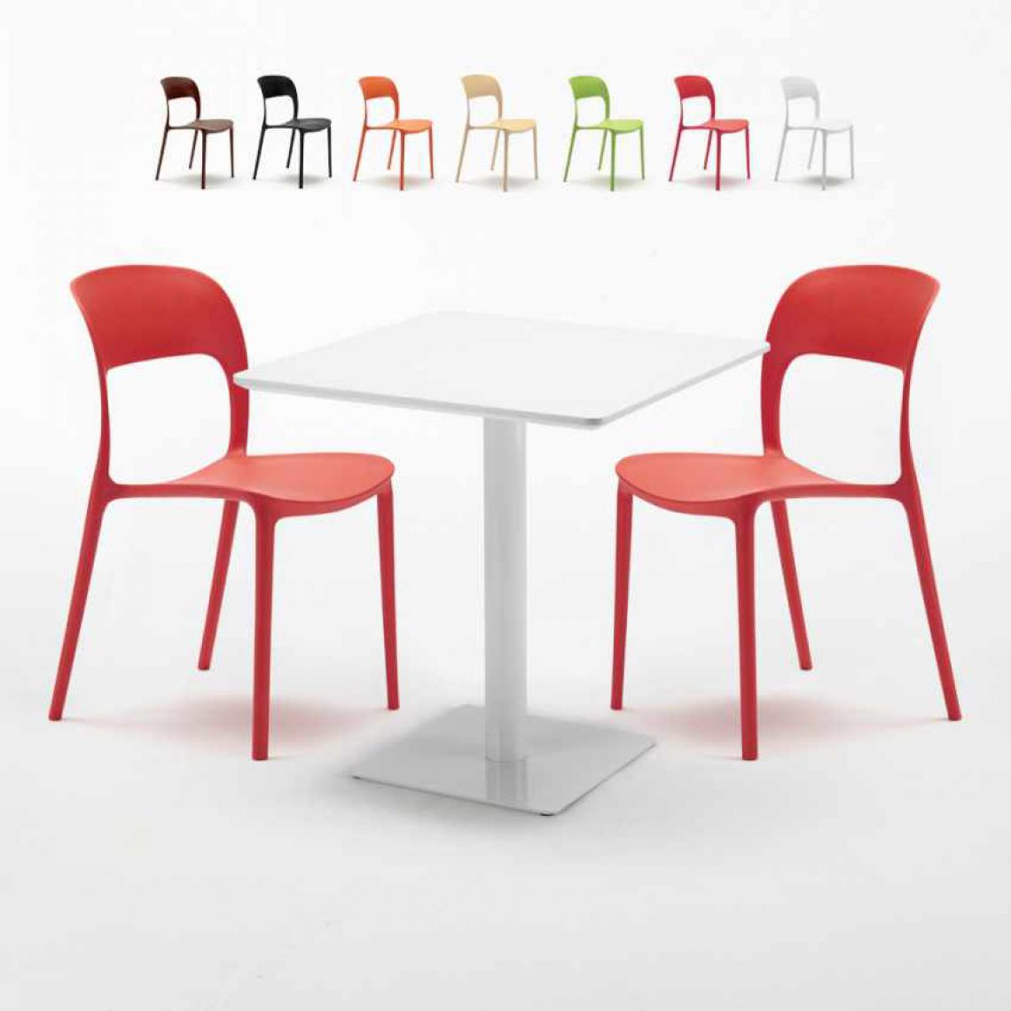 Ahd Amazing Home Design - Table carrée 70x70 blanche avec 2 chaises colorées Restaurant MERINGUE, Couleur: Rouge - Tables à manger