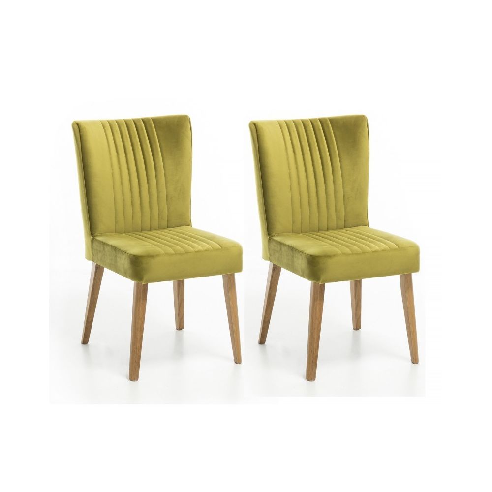 Meubletmoi - Lot 2 chaises scandinaves en bois et velours vert - ROYAL - Chaises