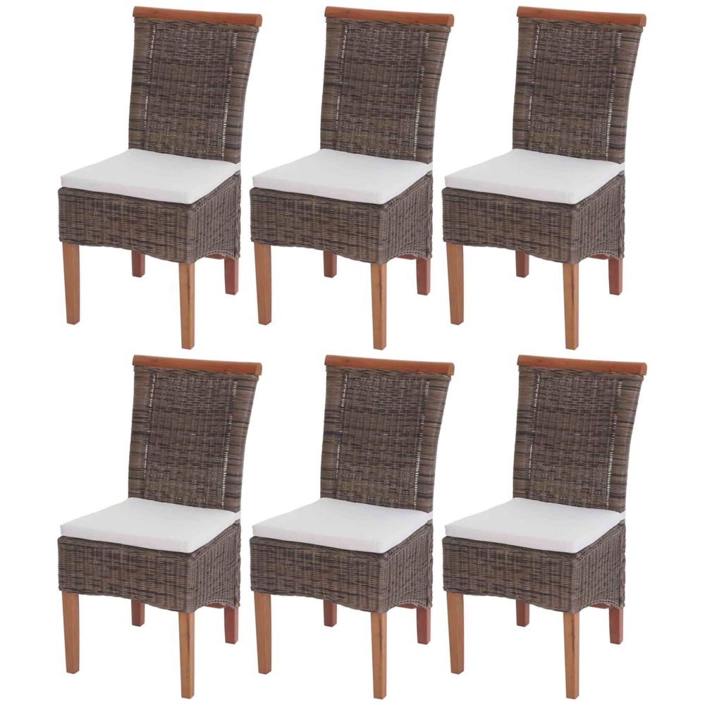 Mendler - 6x chaise de salle à manger Savona, fauteuil, rotin ~ avec coussin - Chaises