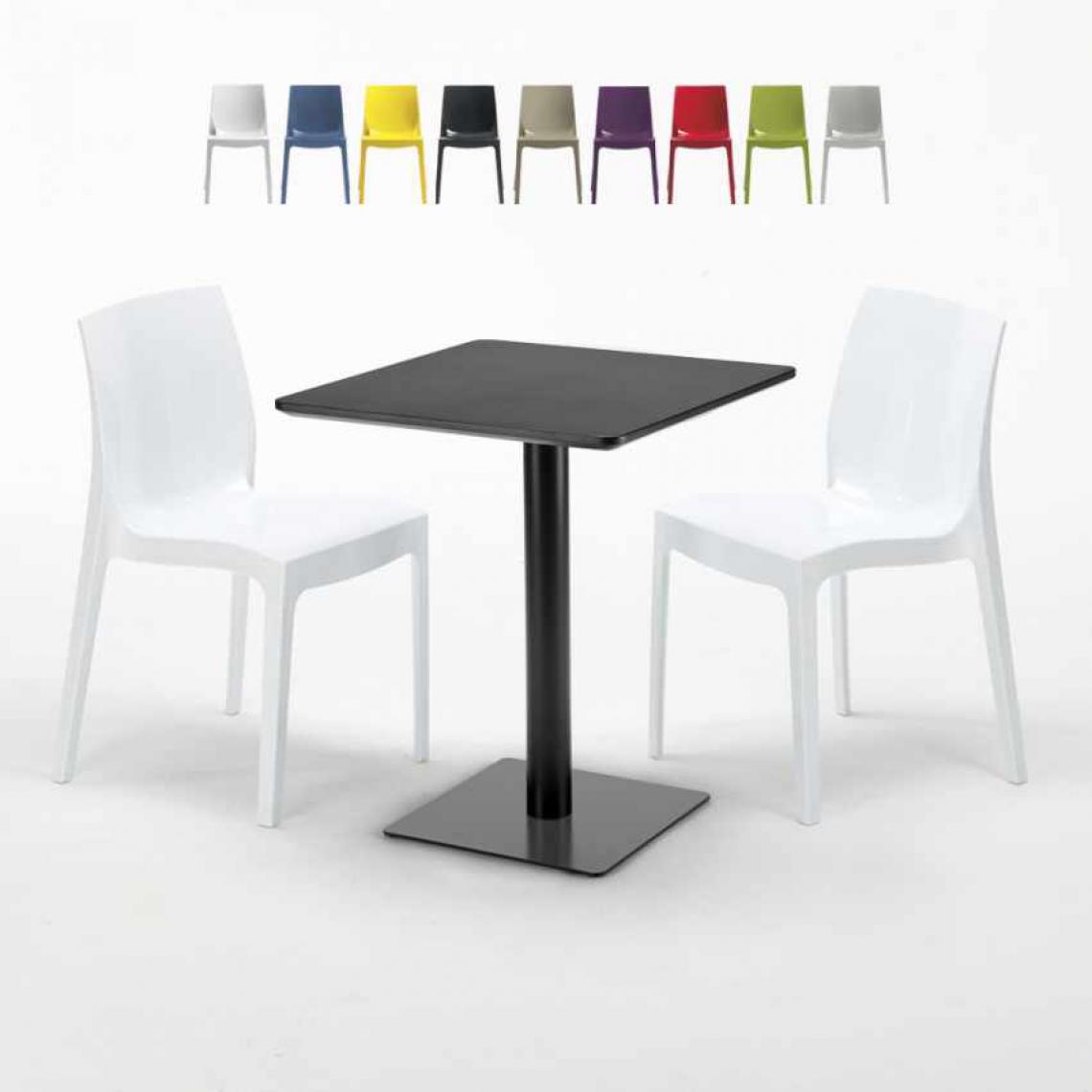 Grand Soleil - Table carrée 60x60 noire avec 2 chaises colorées Ice Licorice, Couleur: Blanc - Tables à manger
