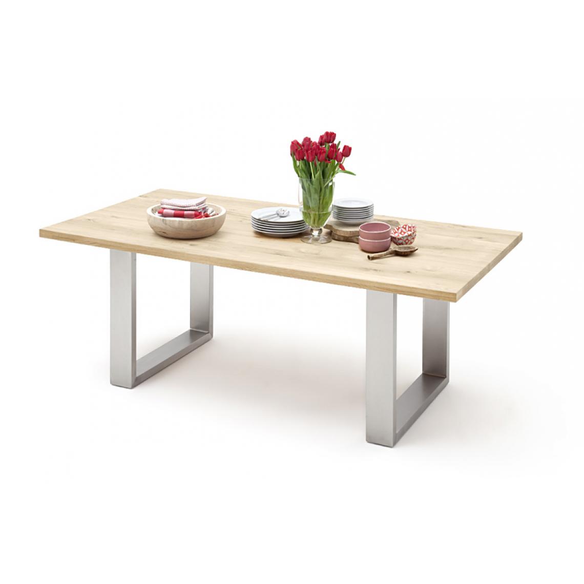 Pegane - Table à manger en bois massif bord droit, 2 pieds en U - L.180 x H.77 x P.90 cm -PEGANE- - Tables à manger
