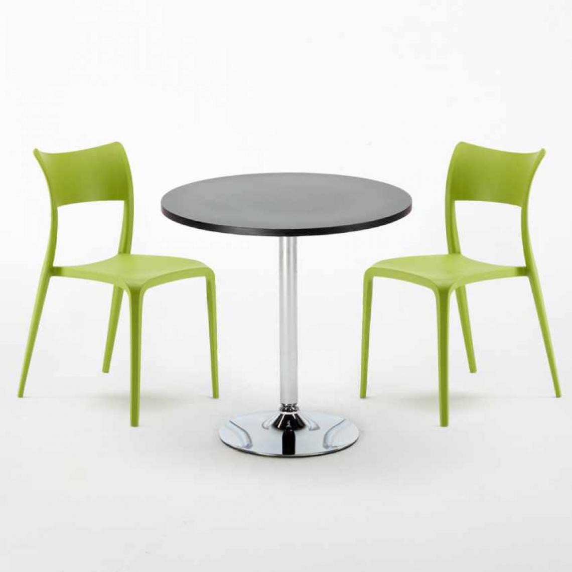 Ahd Amazing Home Design - Table Ronde Noire 70x70cm Avec 2 Chaises Colorées Set Intérieur Bar Café Parisienne Cosmopolitan, Couleur: Vert - Tables à manger