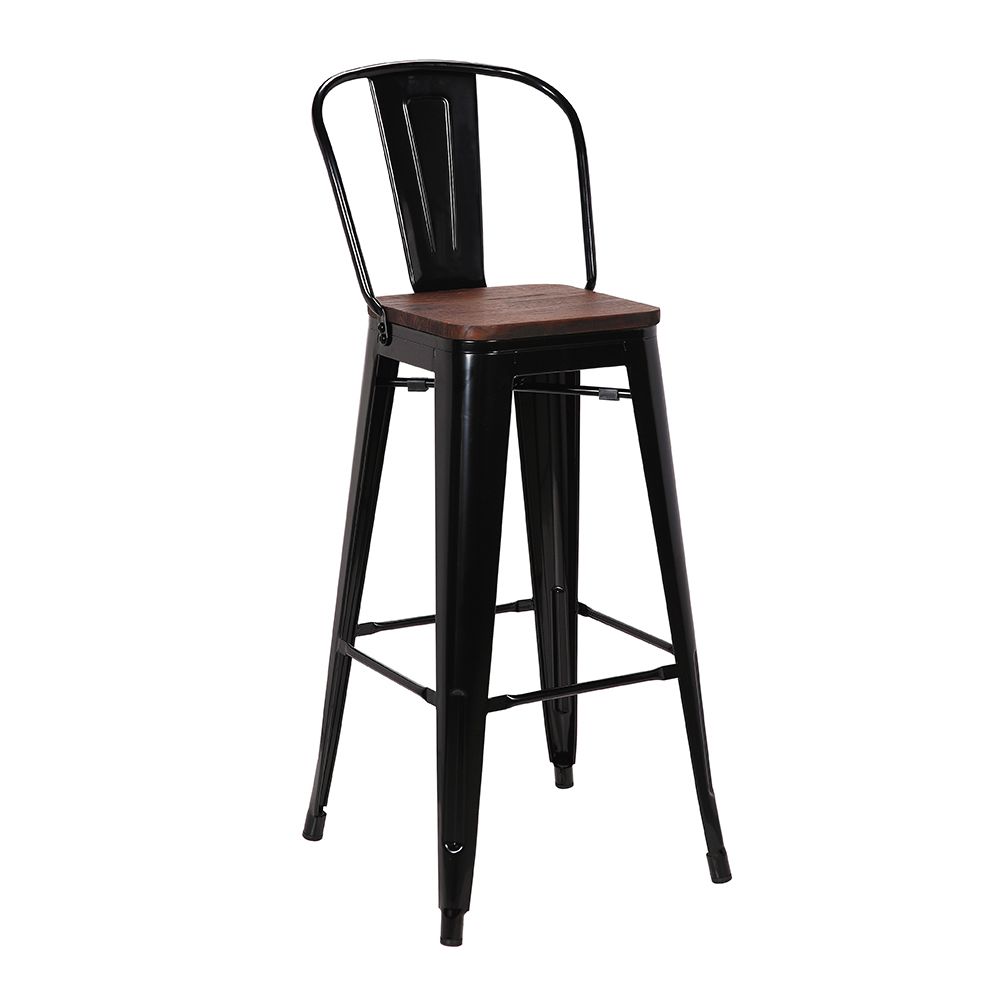 Nouvomeuble - Chaise haute industrielle en métal noir et bois VALERIANNE (lot de 4) - Chaises