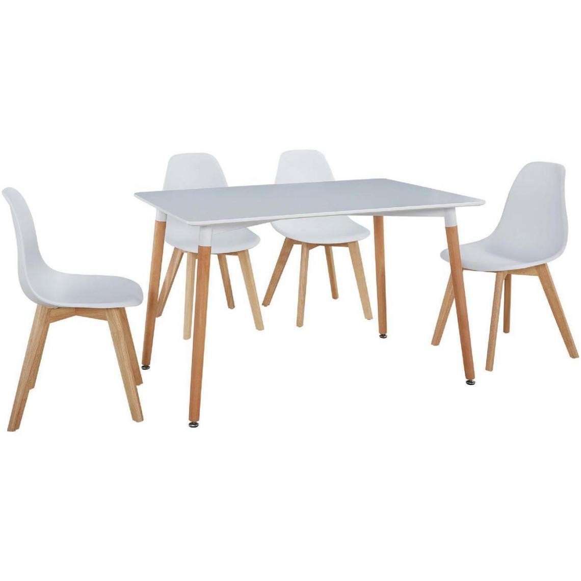 ATHM DESIGN - Ensemble table et 4 chaises Scandinave MARCO Blanc - plateau Bois 120 x 80 assise ABS pieds Bois - Tables à manger