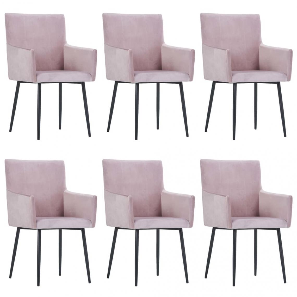 Decoshop26 - Lot de 6 chaises de salle à manger cuisine avec accoudoirs design moderne velours rose CDS022138 - Chaises