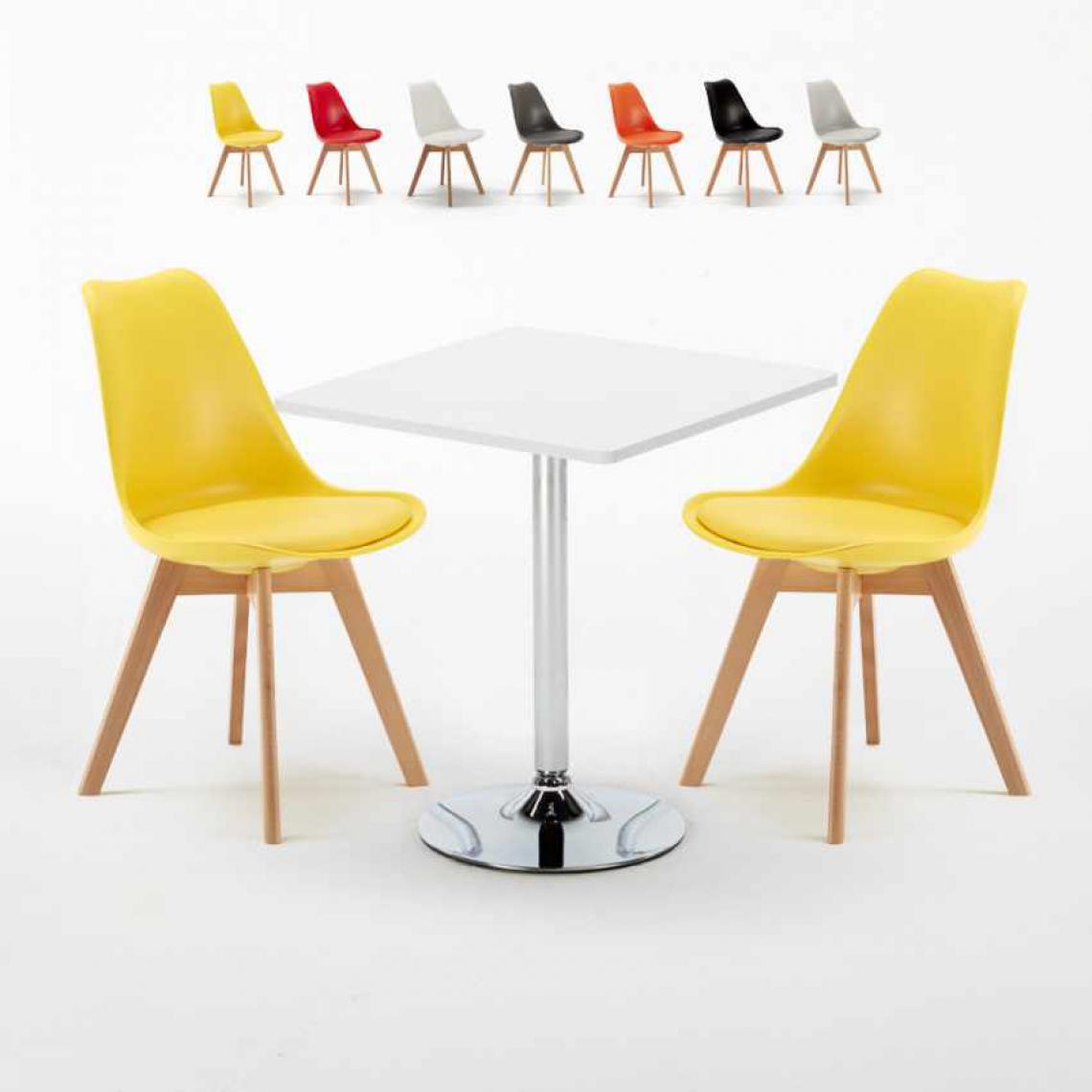 Ahd Amazing Home Design - Table Carrée Blanche 70x70cm Avec 2 Chaises Colorées Set Intérieur Bar Café Nordica Cocktail, Couleur: Jaune - Tables à manger