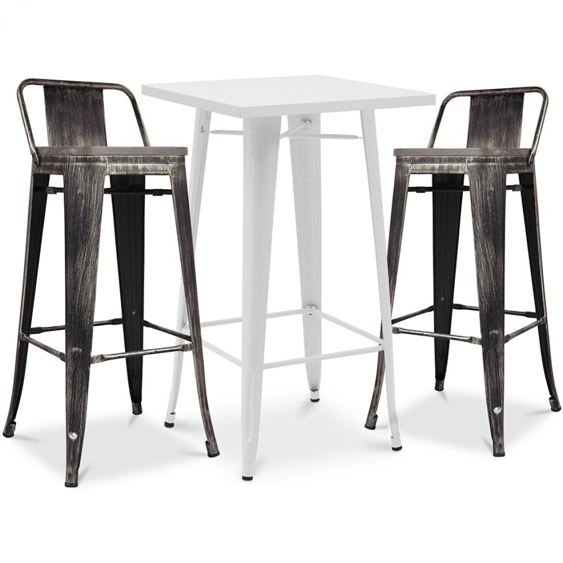 Iconik Interior - Table de bar blanche + 2 tabourets de bar en acier mat Ensemble Bistrot Stylix Design industriel - Nouvelle édition Bronze - Chaises